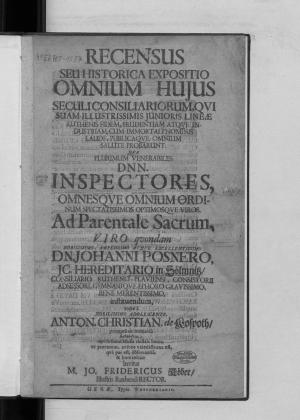 Recensus Seu Historica Expositio Omnium Huius Seculi Consiliariorum