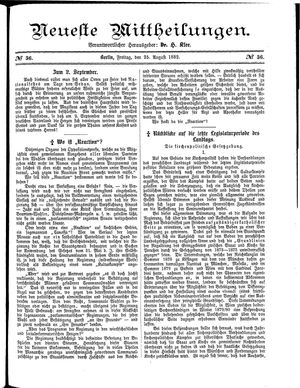 Neueste Mittheilungen vom 25.08.1882