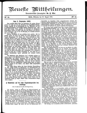 Neueste Mittheilungen vom 30.08.1882