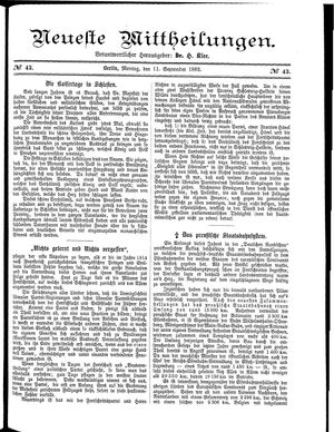 Neueste Mittheilungen vom 11.09.1882