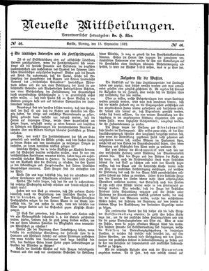 Neueste Mittheilungen vom 18.09.1882
