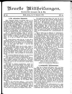 Neueste Mittheilungen vom 22.09.1882