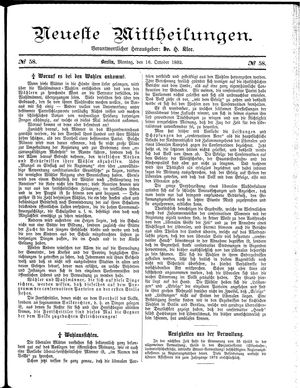 Neueste Mittheilungen vom 16.10.1882