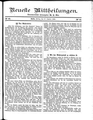 Neueste Mittheilungen vom 27.10.1882