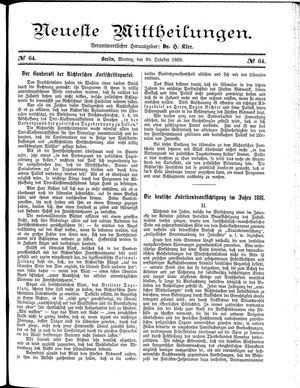 Neueste Mittheilungen vom 30.10.1882