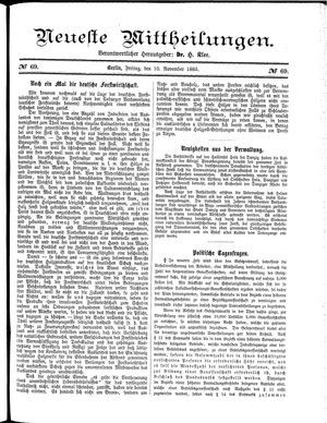Neueste Mittheilungen vom 10.11.1882