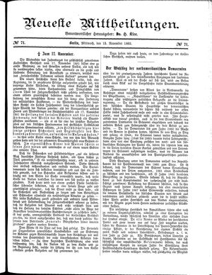 Neueste Mittheilungen vom 15.11.1882