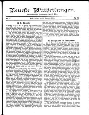 Neueste Mittheilungen vom 17.11.1882