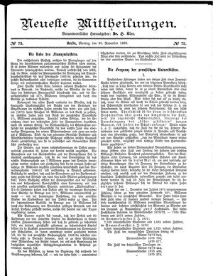 Neueste Mittheilungen vom 20.11.1882