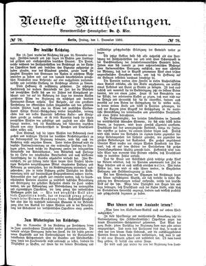 Neueste Mittheilungen vom 01.12.1882