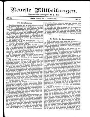 Neueste Mittheilungen vom 11.12.1882