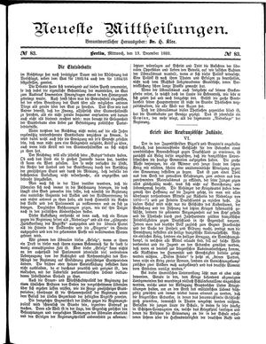 Neueste Mittheilungen vom 13.12.1882