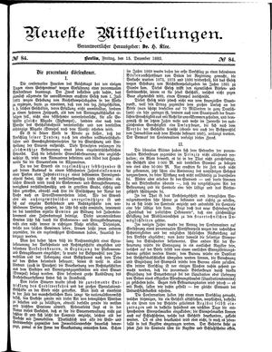 Neueste Mittheilungen vom 15.12.1882