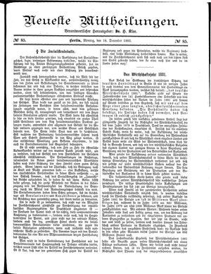 Neueste Mittheilungen vom 18.12.1882