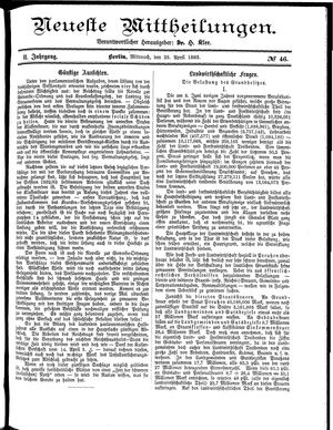 Neueste Mittheilungen vom 25.04.1883