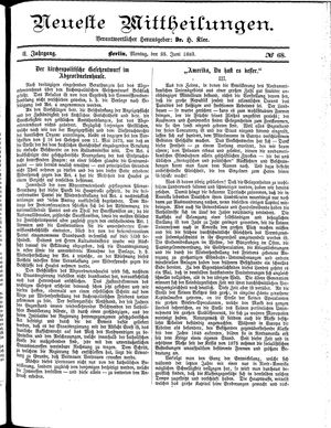 Neueste Mittheilungen vom 25.06.1883