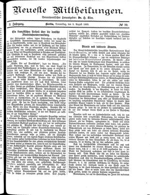 Neueste Mittheilungen vom 02.08.1883