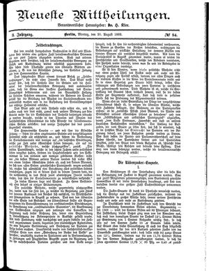 Neueste Mittheilungen vom 20.08.1883