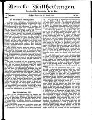 Neueste Mittheilungen vom 27.08.1883