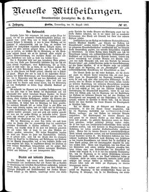 Neueste Mittheilungen vom 30.08.1883
