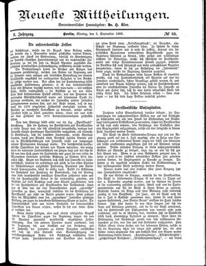 Neueste Mittheilungen vom 03.09.1883