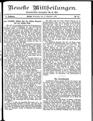 Neueste Mittheilungen vom 13.09.1883
