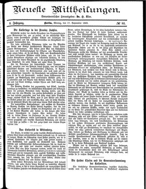 Neueste Mittheilungen vom 17.09.1883