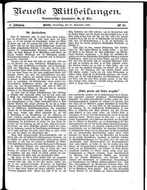 Neueste Mittheilungen vom 27.09.1883