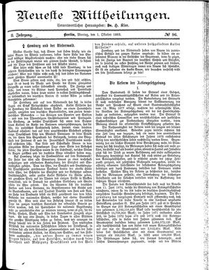 Neueste Mittheilungen vom 01.10.1883