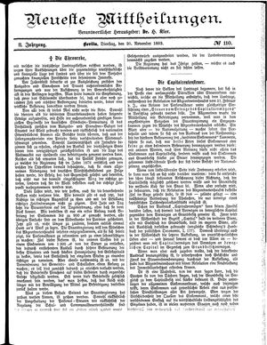 Neueste Mittheilungen vom 20.11.1883