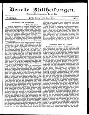 Neueste Mittheilungen vom 22.01.1884
