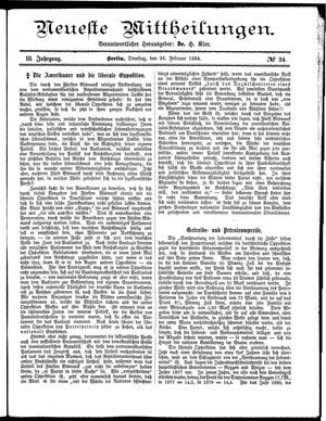 Neueste Mittheilungen vom 26.02.1884
