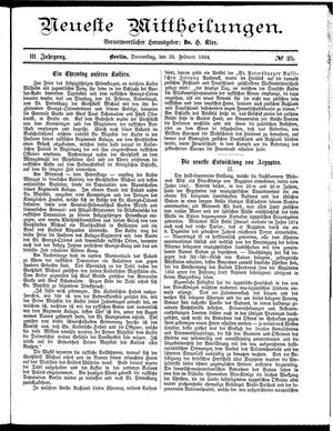 Neueste Mittheilungen vom 28.02.1884