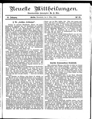 Neueste Mittheilungen vom 08.03.1884