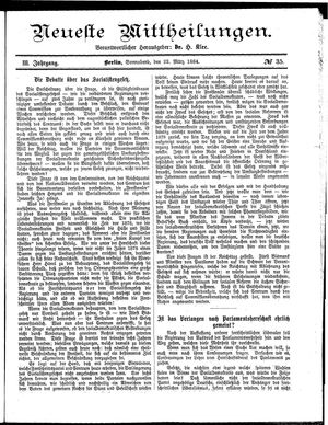 Neueste Mittheilungen vom 22.03.1884