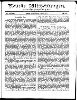 Neueste Mittheilungen vom 05.04.1884