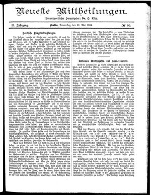Neueste Mittheilungen vom 29.05.1884