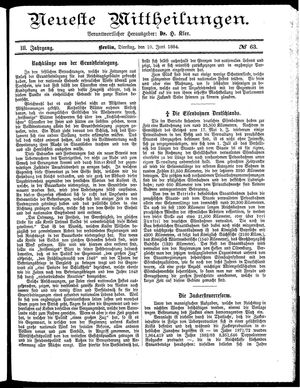Neueste Mittheilungen vom 10.06.1884
