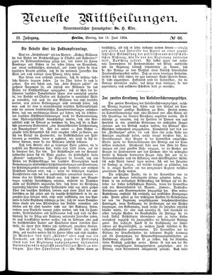 Neueste Mittheilungen vom 16.06.1884