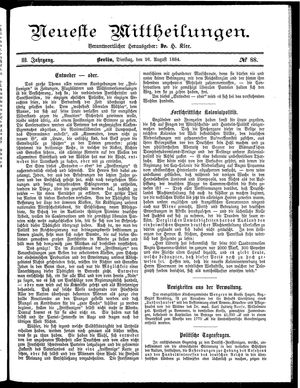 Neueste Mittheilungen vom 26.08.1884