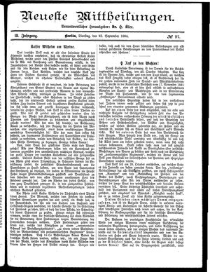 Neueste Mittheilungen on Sep 23, 1884