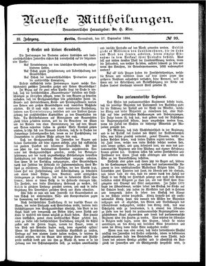 Neueste Mittheilungen vom 27.09.1884