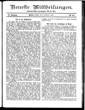 Neueste Mittheilungen vom 04.11.1884