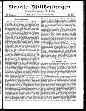 Neueste Mittheilungen vom 29.11.1884