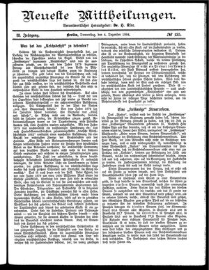 Neueste Mittheilungen vom 04.12.1884