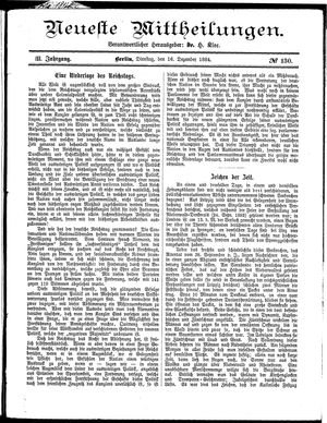 Neueste Mittheilungen vom 16.12.1884