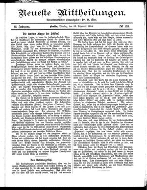 Neueste Mittheilungen vom 23.12.1884