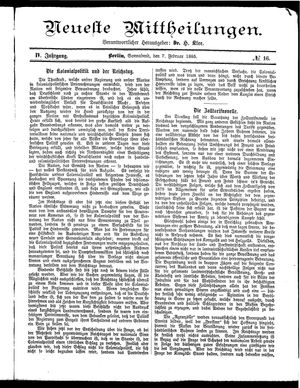 Neueste Mittheilungen vom 07.02.1885