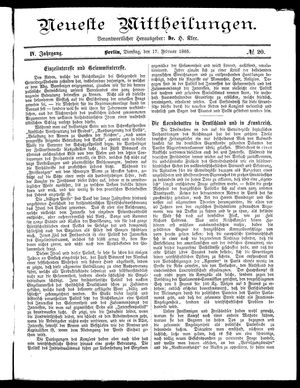 Neueste Mittheilungen vom 17.02.1885