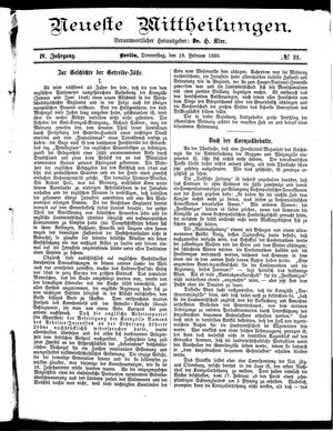 Neueste Mittheilungen vom 19.02.1885